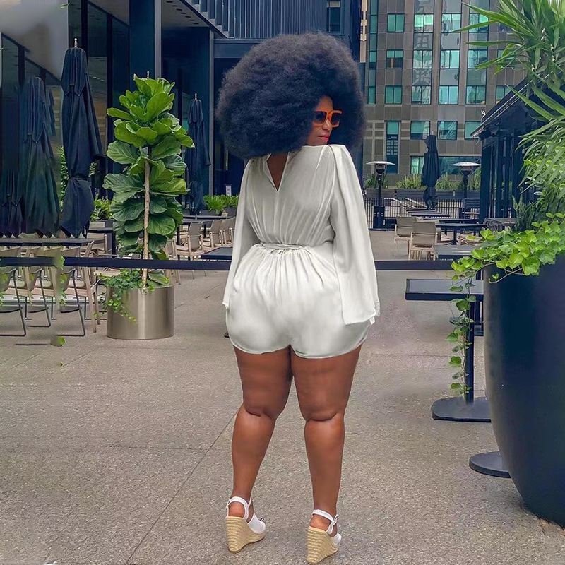 Women's Explosive Style Stitching V-Neck Fashion Casual Large Size Jumpsuit