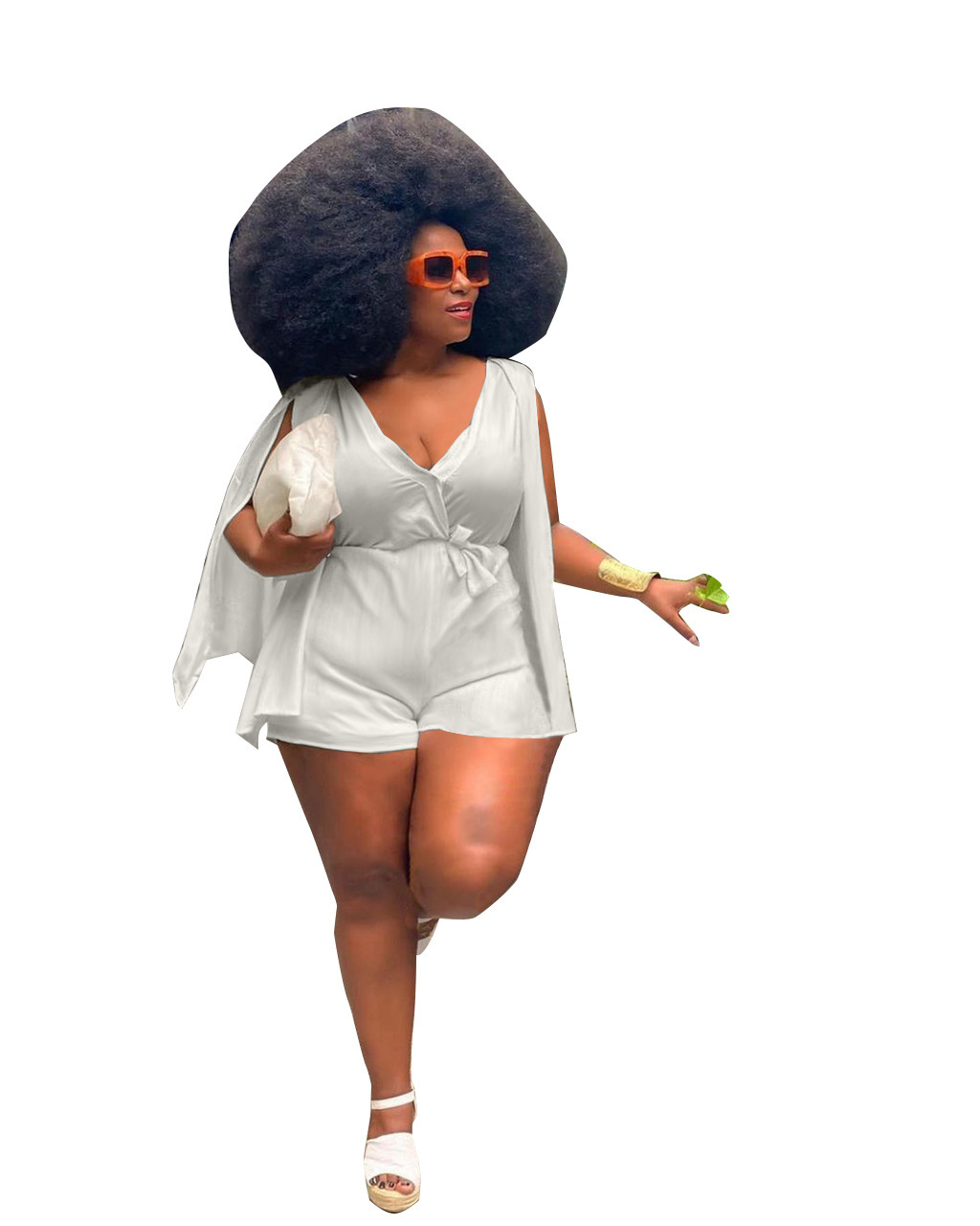 Women's Explosive Style Stitching V-Neck Fashion Casual Large Size Jumpsuit