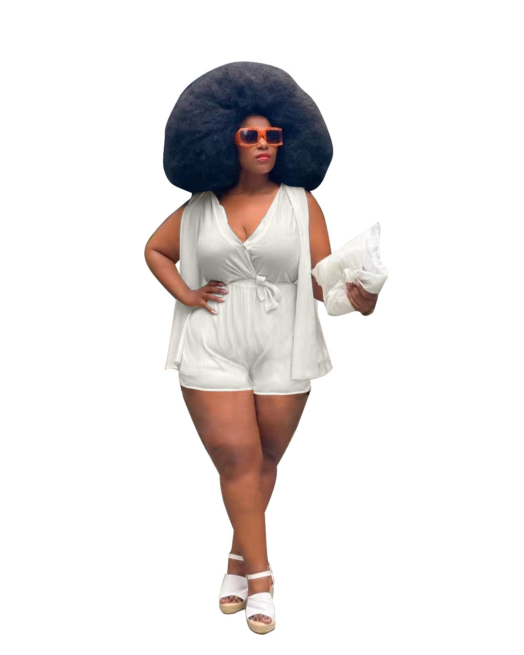Women's Explosive Style Stitching V-Neck Fashion Casual Large Size Jumpsuit
