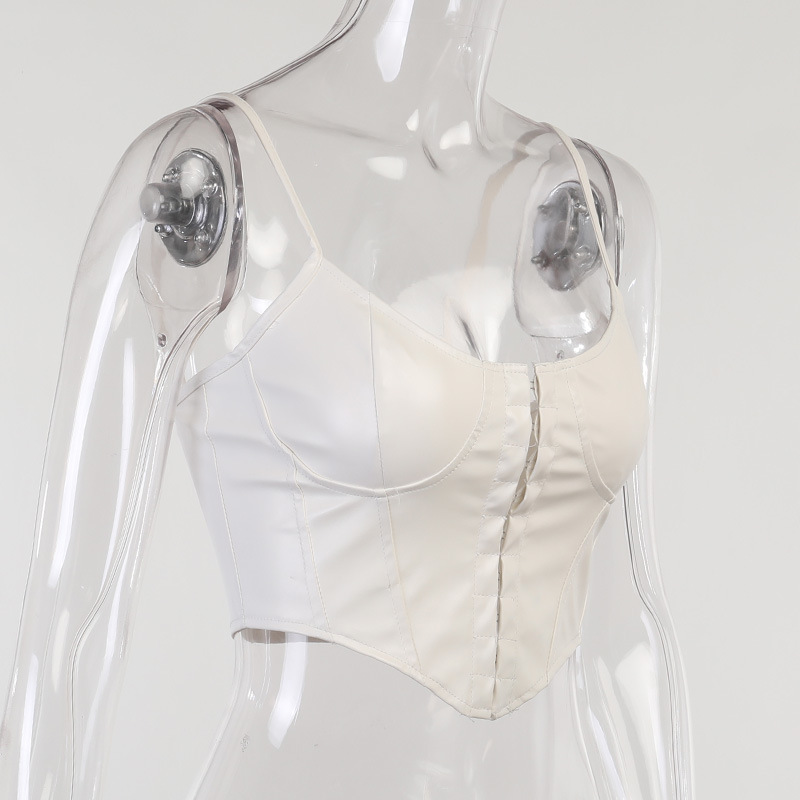 23538P Spring and summer European and American PU leather low-cut breasted straps Temperament nightclub with sexy corset