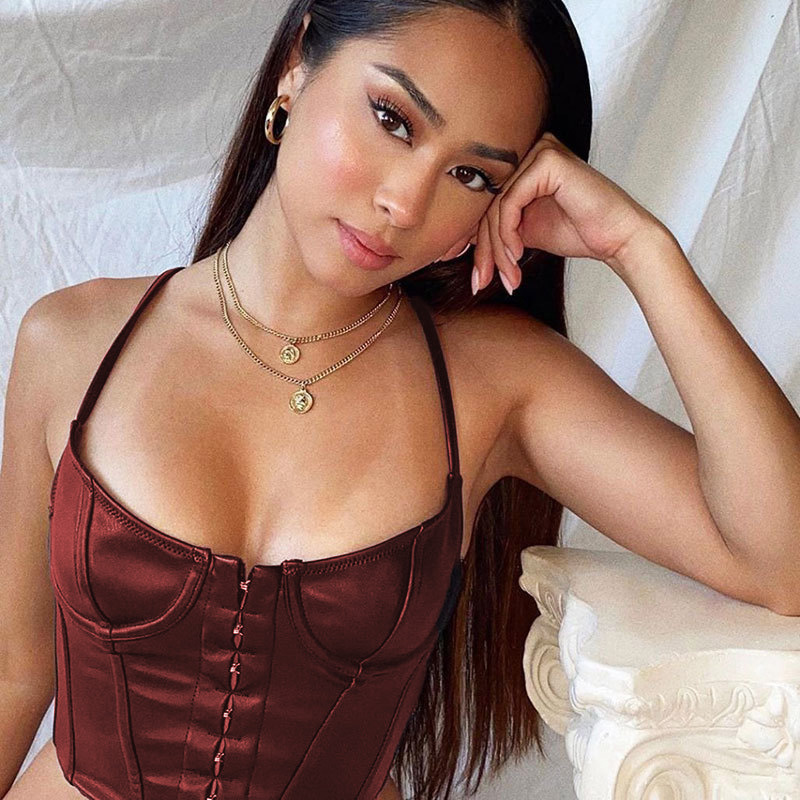 23538P Spring and summer European and American PU leather low-cut breasted straps Temperament nightclub with sexy corset