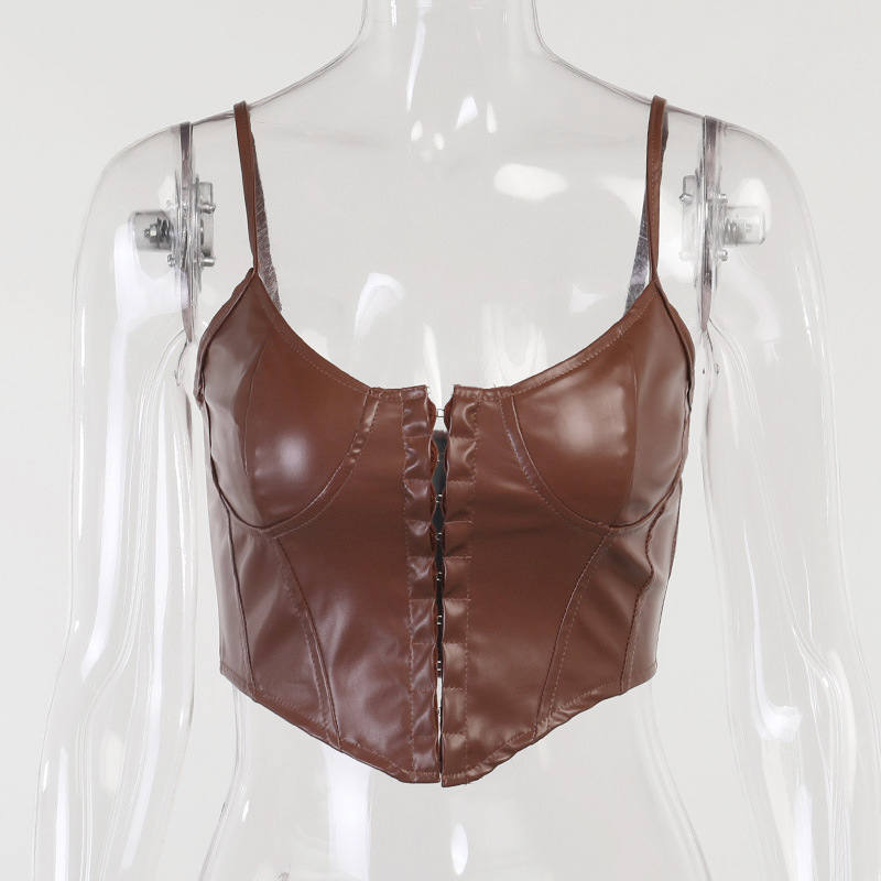 23538P Spring and summer European and American PU leather low-cut breasted straps Temperament nightclub with sexy corset