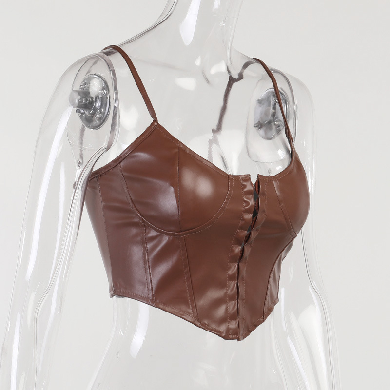 23538P Spring and summer European and American PU leather low-cut breasted straps Temperament nightclub with sexy corset