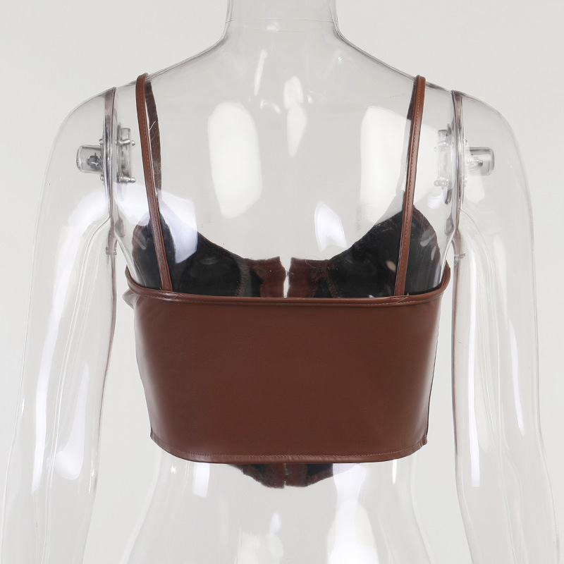 23538P Spring and summer European and American PU leather low-cut breasted straps Temperament nightclub with sexy corset