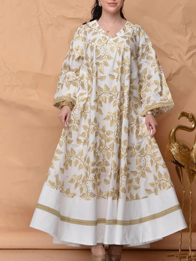 2022 spring and summer new women's Amazon leaf print loose long-sleeved dress robe dress