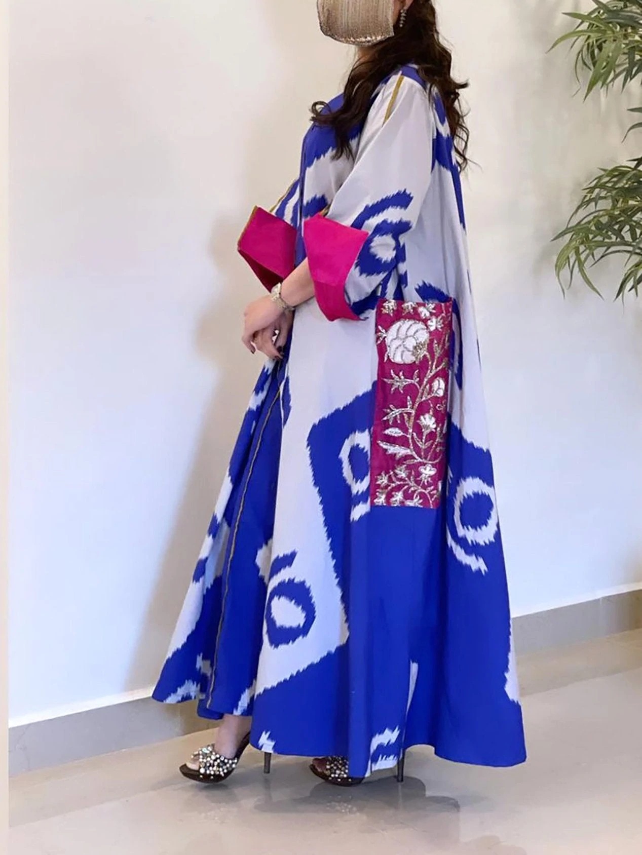 2022 Spring/Summer new pattern blue powder pattern breathable loose dress Middle East robe dress