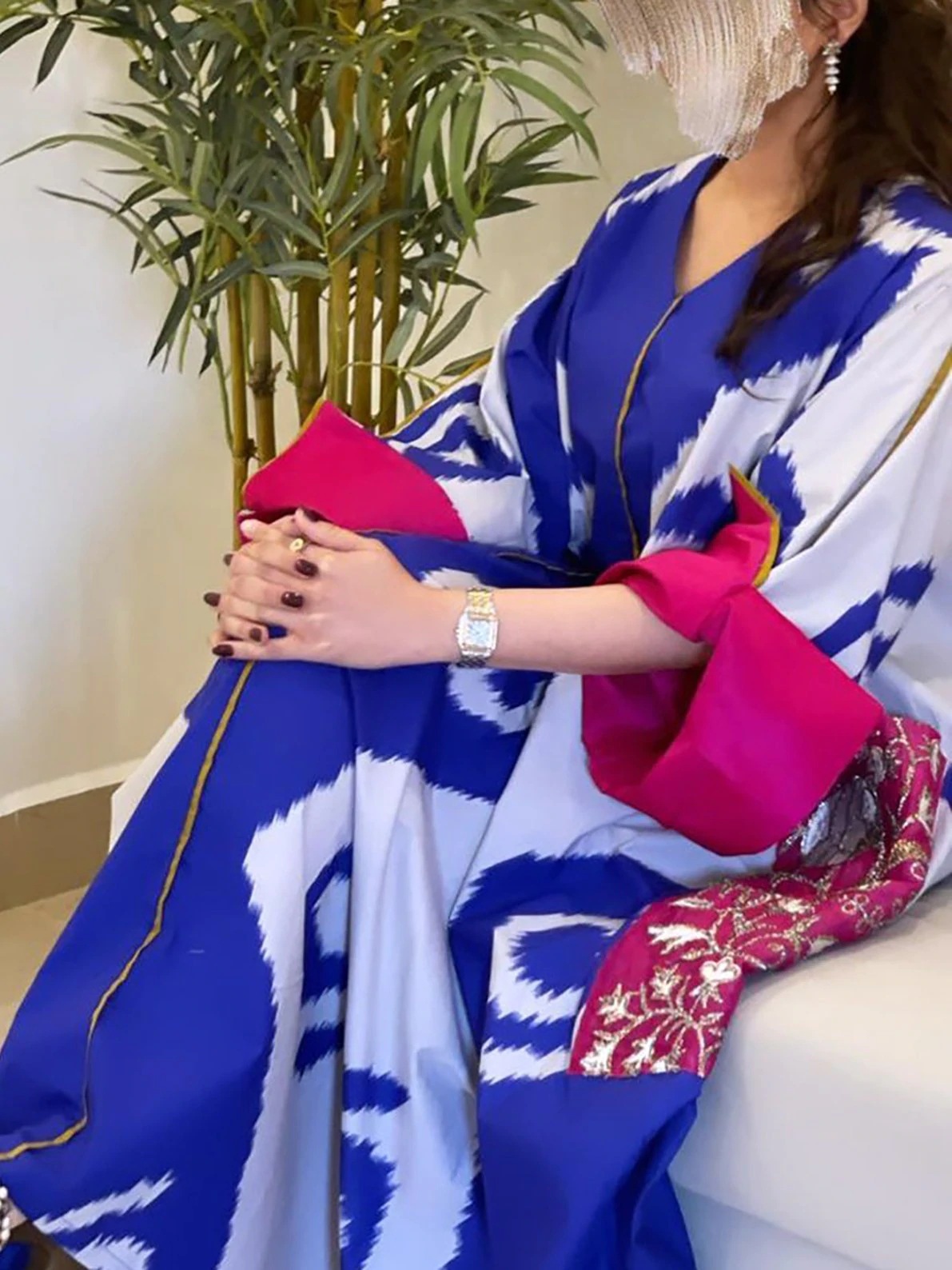 2022 Spring/Summer new pattern blue powder pattern breathable loose dress Middle East robe dress