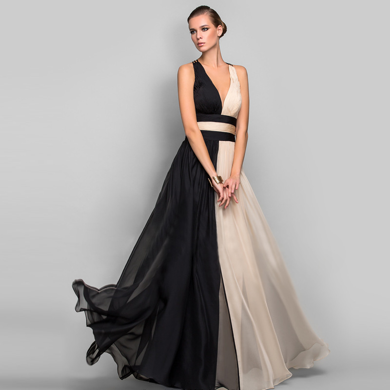 2022 Temperament fashion dress v-neck sleeveless color matching clothes long skirt dress