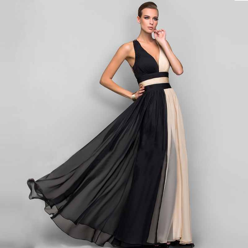 2022 Temperament fashion dress v-neck sleeveless color matching clothes long skirt dress