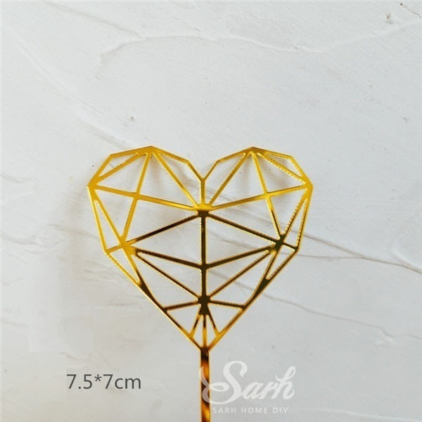 5pcs Gold Acrylic Heart Collection Cake Topper Dessert Decoration for Birthday Party