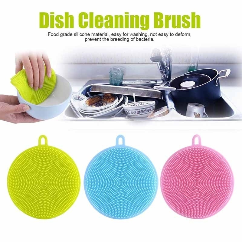 3pcs Dish Washing Scrubber Silicone Bowl Cleaning Brush Kitchen Cleaner Dishwashing Sponge