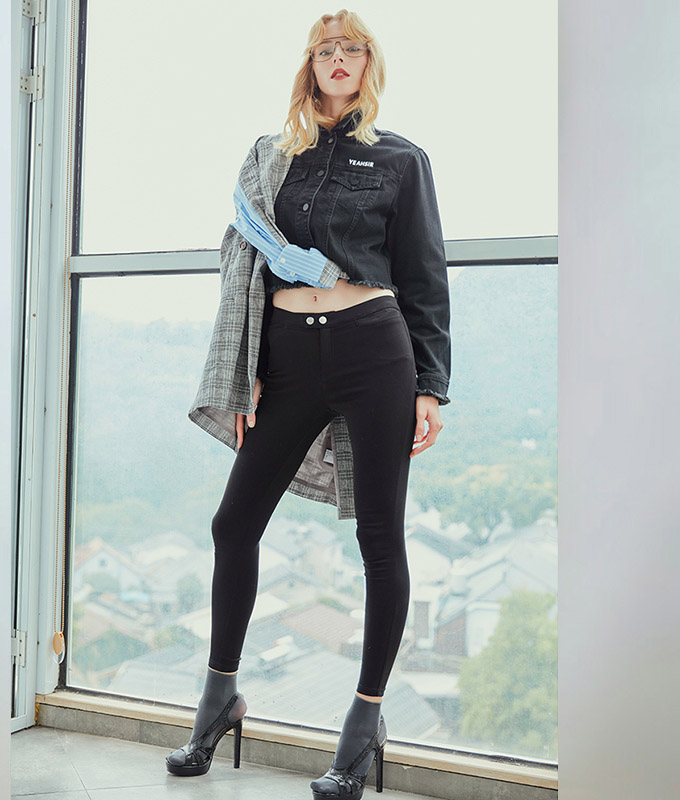New Hi-Q Two Buttons Magic Pants Skinny Slim Black Leggings Pencil Pants Elastic Trousers Women