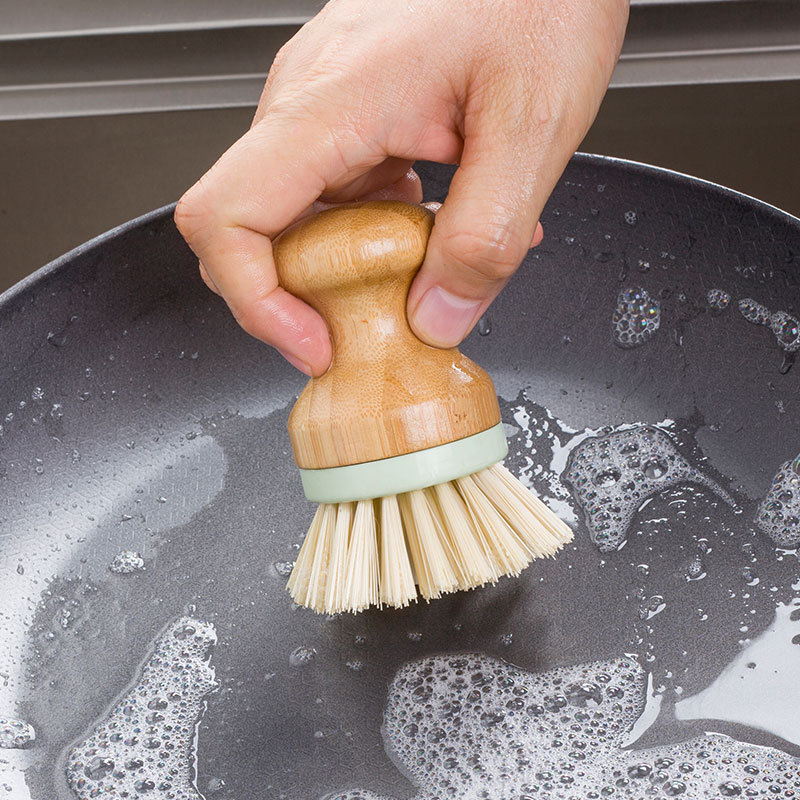 Pot Brush Pure Solid Wood Round Head Flexible Stove Brush Dishwashing Brush Kitchen Cleaning Brush.