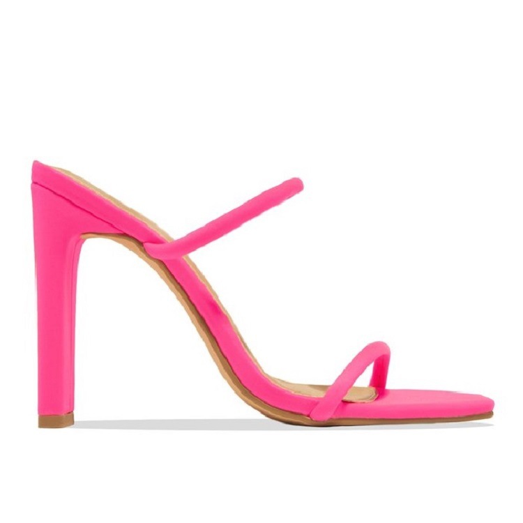 New Style High-Heeled Shoes One Pedal Wild Sandals and Slippers Candy Color Plus Size 42.