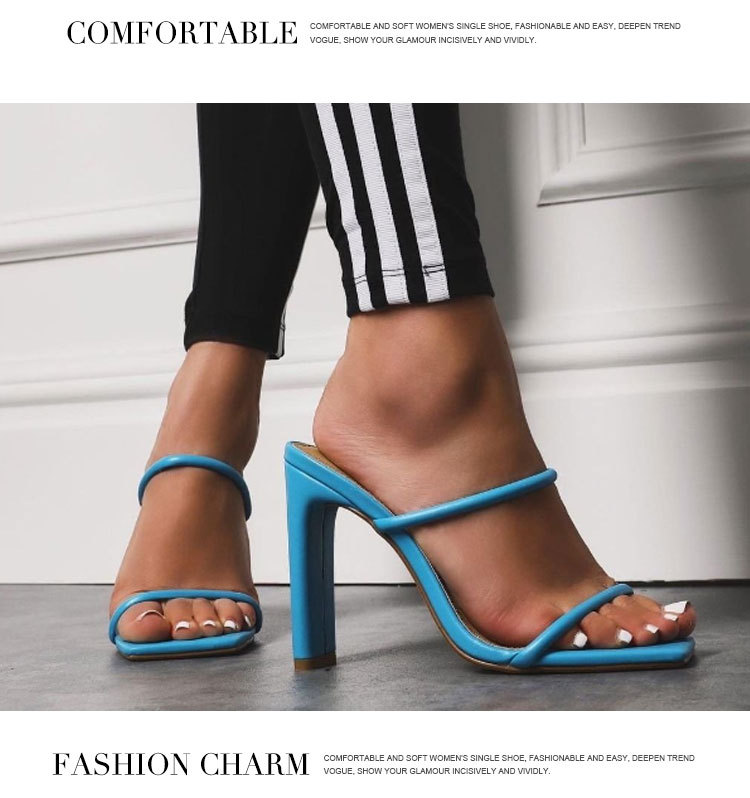 New Style High-Heeled Shoes One Pedal Wild Sandals and Slippers Candy Color Plus Size 42.
