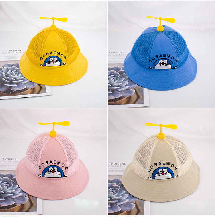 Children's Fisherman Hat Cartoon Bamboo Dragonfly Machine Cat Windmill Baby Shade Mesh Breathable.