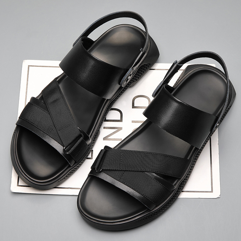 Men Sandals Fashion Mens Beach Sandals Flat Summer Holiday Shoes Cow Leather Male Footwear