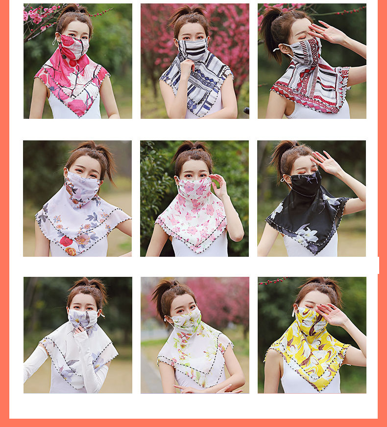 Spring And Summer Sunscreen Masks Neck Protection Ladies Chiffon Breathable Masks Small Silk Scarf