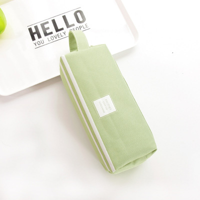 Canvas Large-Capacity Pencil Case Double-Layer Multifunctional Solid Color Small Fresh Stationery