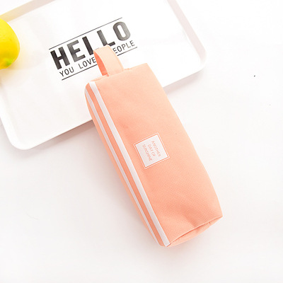 Canvas Large-Capacity Pencil Case Double-Layer Multifunctional Solid Color Small Fresh Stationery