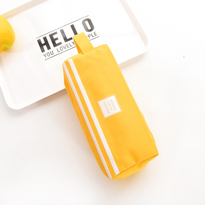 Canvas Large-Capacity Pencil Case Double-Layer Multifunctional Solid Color Small Fresh Stationery