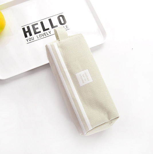 Canvas Large-Capacity Pencil Case Double-Layer Multifunctional Solid Color Small Fresh Stationery