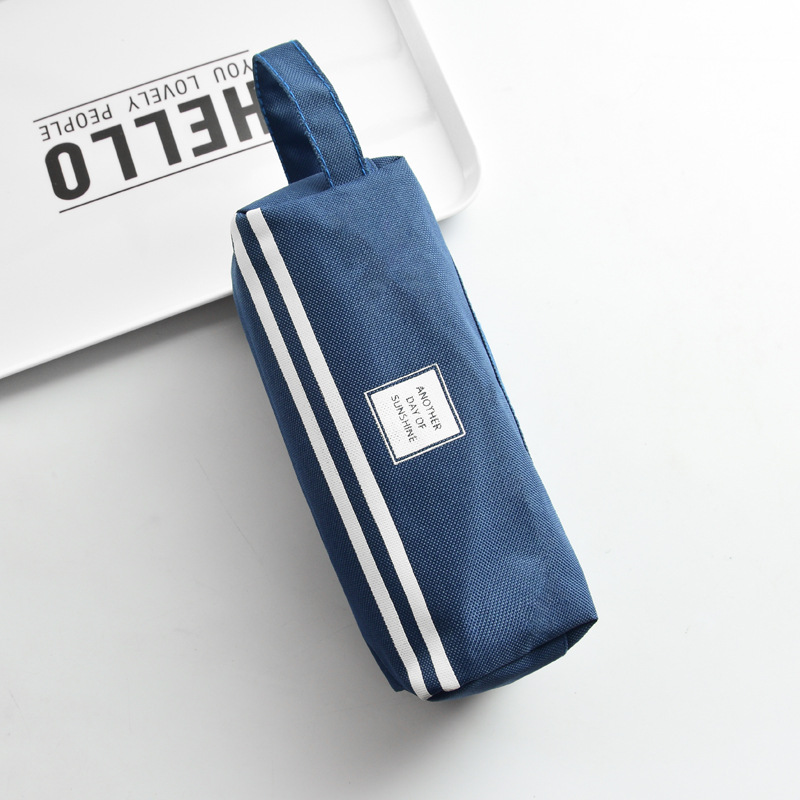 Canvas Large-Capacity Pencil Case Double-Layer Multifunctional Solid Color Small Fresh Stationery