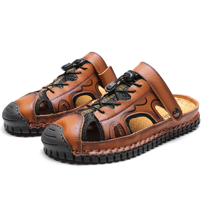 Sandals Baotou Beach Shoes Men's Hand Stitched Outdoor Sports Slippers Dual-Use.