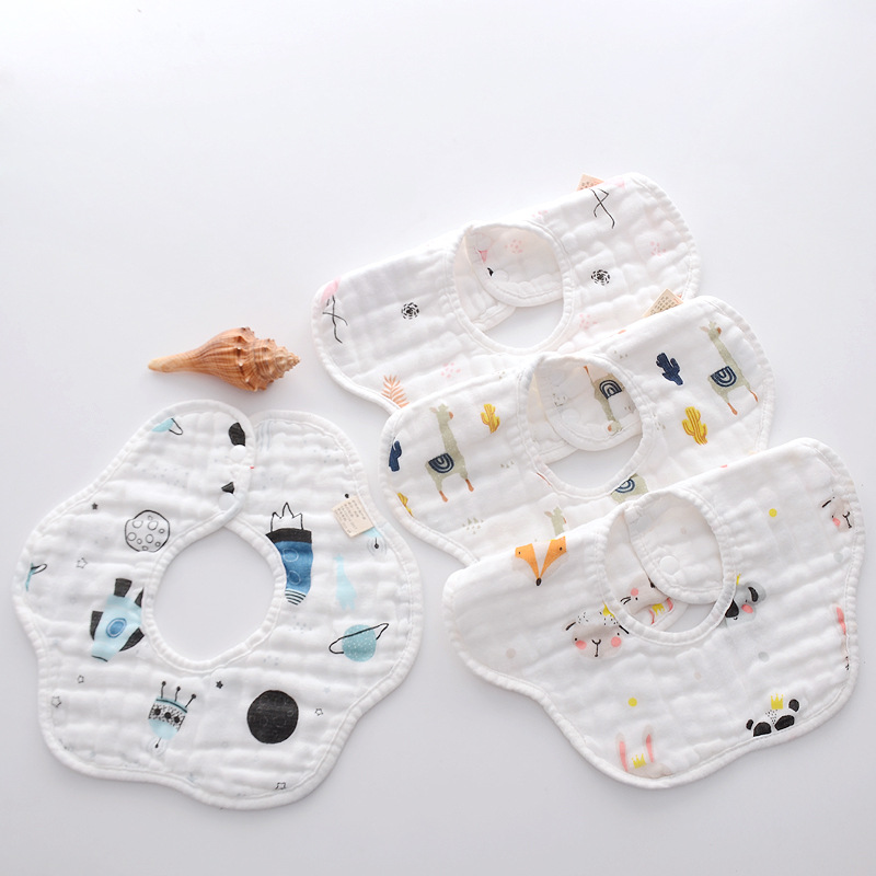 6pcs Random Baby Bibs 360 Degree Rotation 8 Layers Gauze Muslin Baby Stuff
