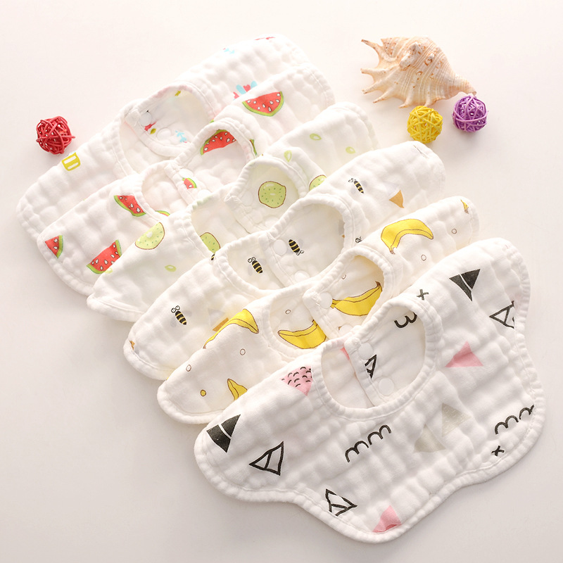 6pcs Random Baby Bibs 360 Degree Rotation 8 Layers Gauze Muslin Baby Stuff