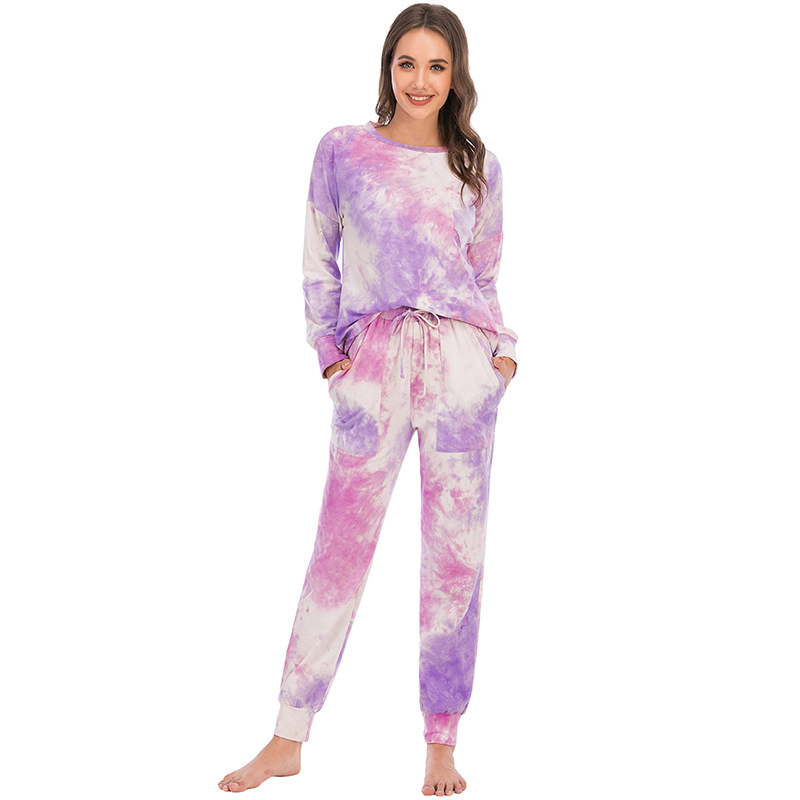 DCMINI Tie-dye Pajama  Long-sleeved Trousers Autumn and Winter  Gradient Hot Sale Casual Home Wear.