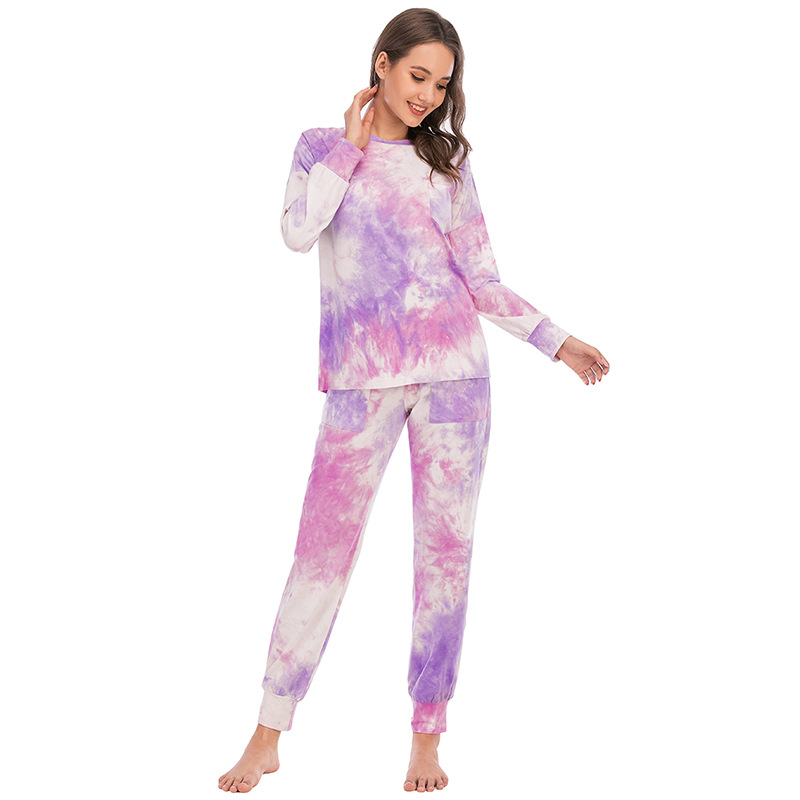DCMINI Tie-dye Pajama  Long-sleeved Trousers Autumn and Winter  Gradient Hot Sale Casual Home Wear.