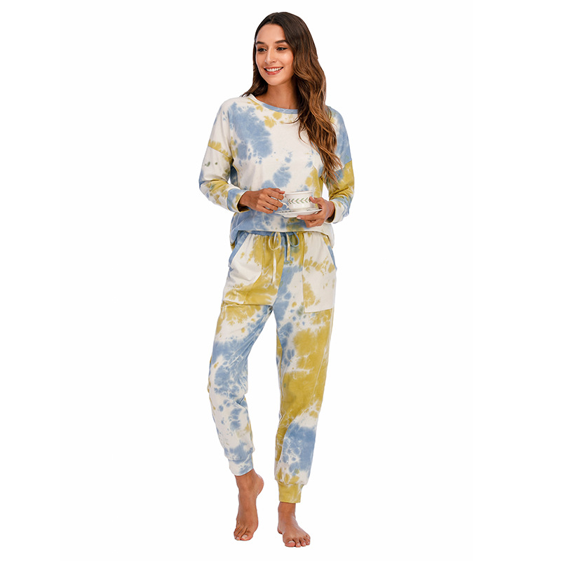 DCMINI Tie-dye Pajama  Long-sleeved Trousers Autumn and Winter  Gradient Hot Sale Casual Home Wear.