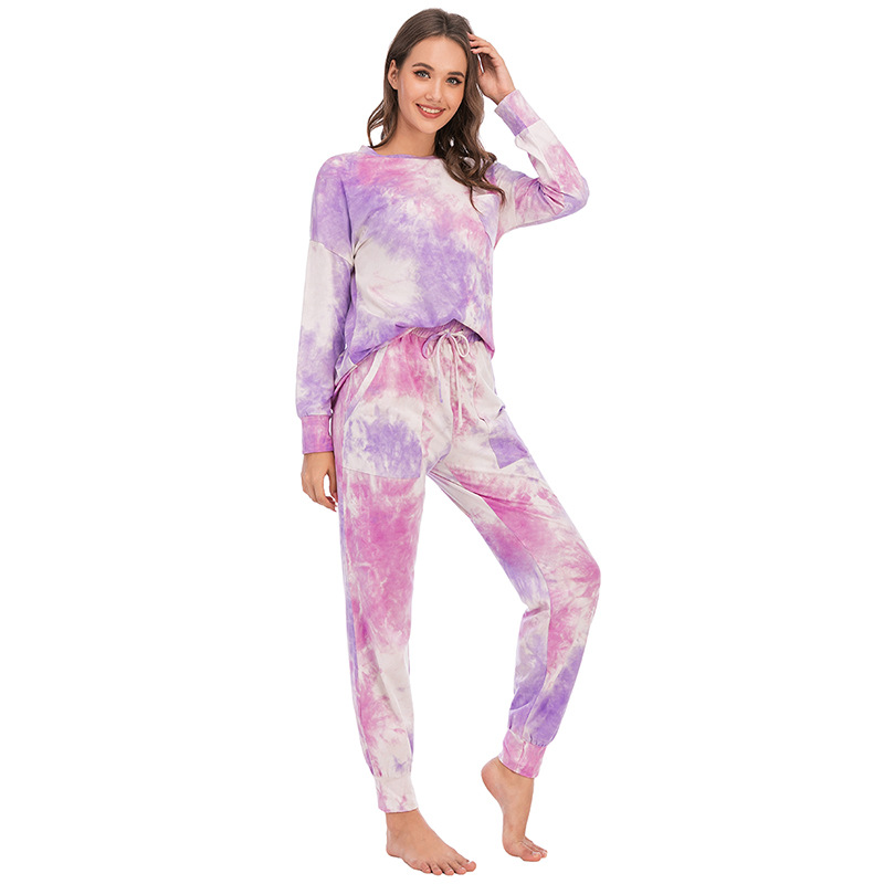 DCMINI Tie-dye Pajama  Long-sleeved Trousers Autumn and Winter  Gradient Hot Sale Casual Home Wear.