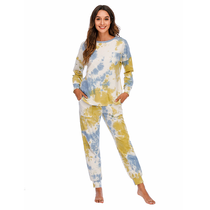 DCMINI Tie-dye Pajama  Long-sleeved Trousers Autumn and Winter  Gradient Hot Sale Casual Home Wear.