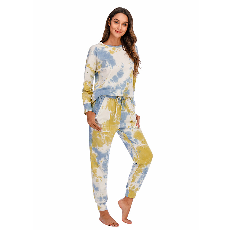 DCMINI Tie-dye Pajama  Long-sleeved Trousers Autumn and Winter  Gradient Hot Sale Casual Home Wear.