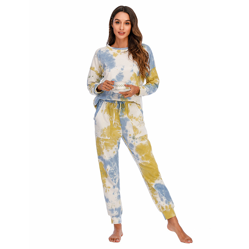 DCMINI Tie-dye Pajama  Long-sleeved Trousers Autumn and Winter  Gradient Hot Sale Casual Home Wear.