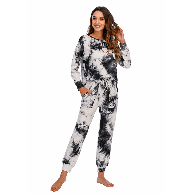 DCMINI Tie-dye Pajama  Long-sleeved Trousers Autumn and Winter  Gradient Hot Sale Casual Home Wear.