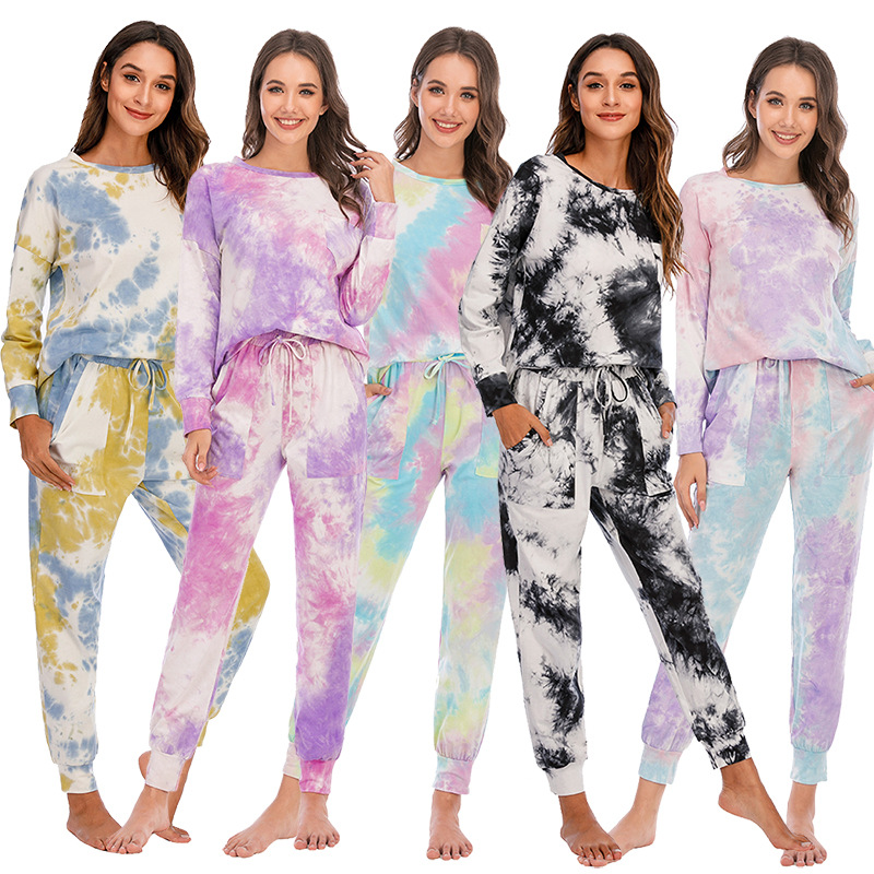 DCMINI Tie-dye Pajama  Long-sleeved Trousers Autumn and Winter  Gradient Hot Sale Casual Home Wear.