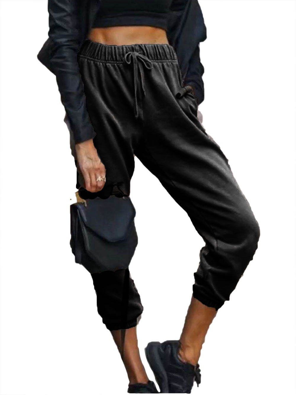 Women's Pure Color Fashion Elastic Waist All-match Casual Harem Pants.