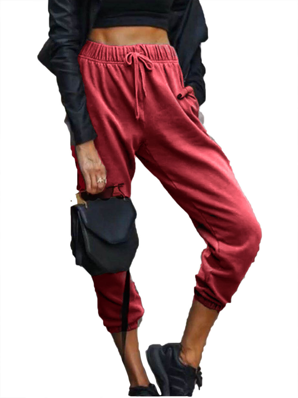 Women's Pure Color Fashion Elastic Waist All-match Casual Harem Pants.