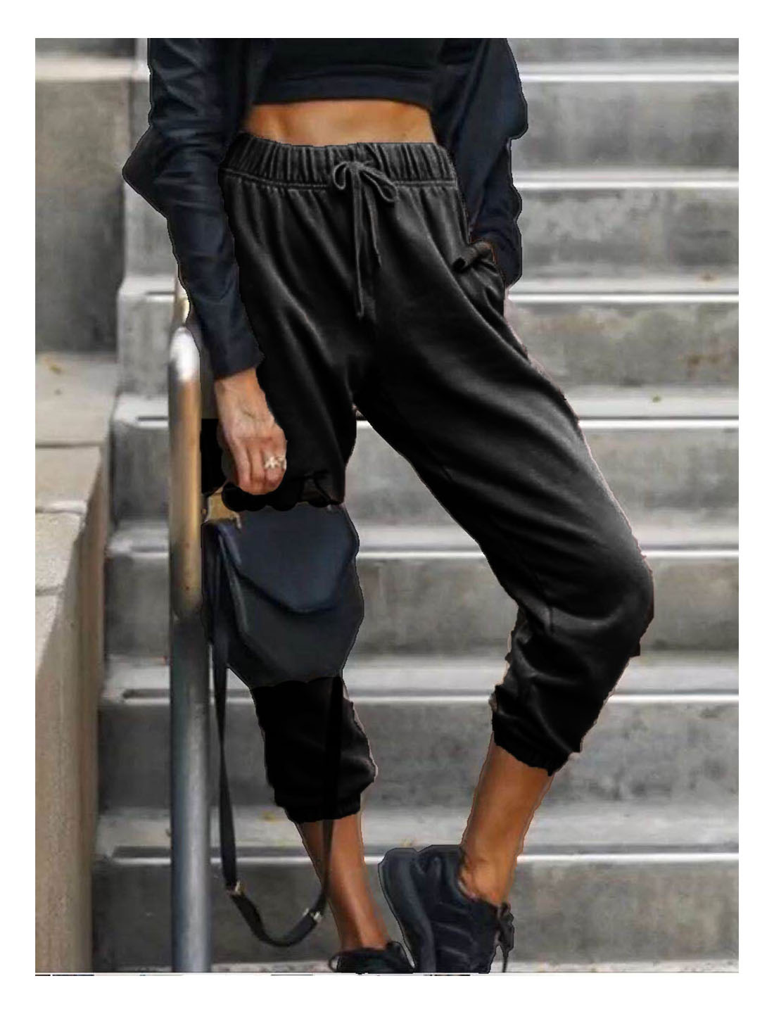 Women's Pure Color Fashion Elastic Waist All-match Casual Harem Pants.