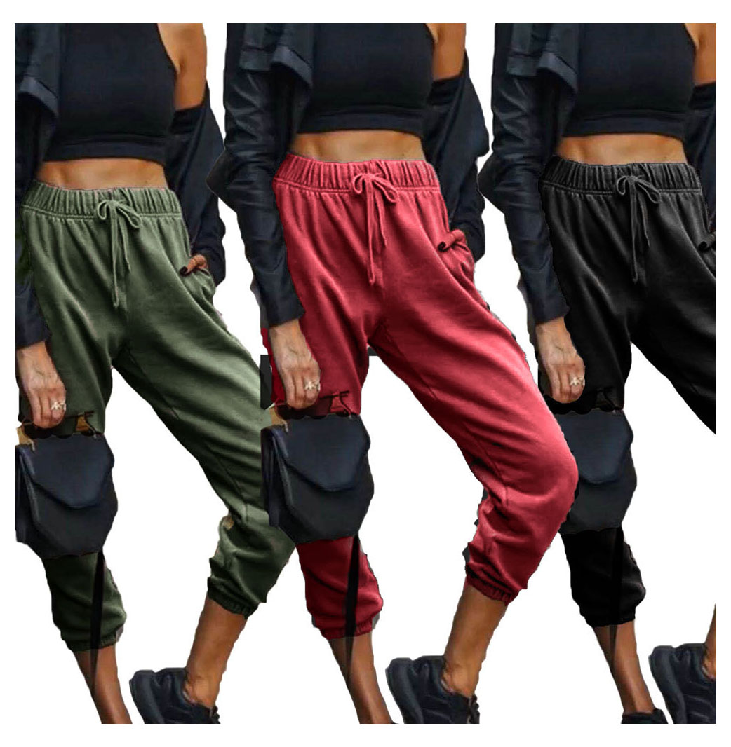 Women's Pure Color Fashion Elastic Waist All-match Casual Harem Pants.