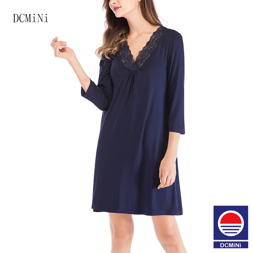 Women's Pajamas Loose Home Wear Nine-Sleeve Lace V-neck Sleepshirt