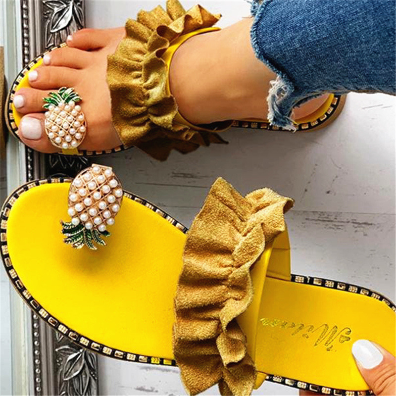 Large Size Pineapple Sandals and Slippers Flat Beach Slip-on Women's Shoes