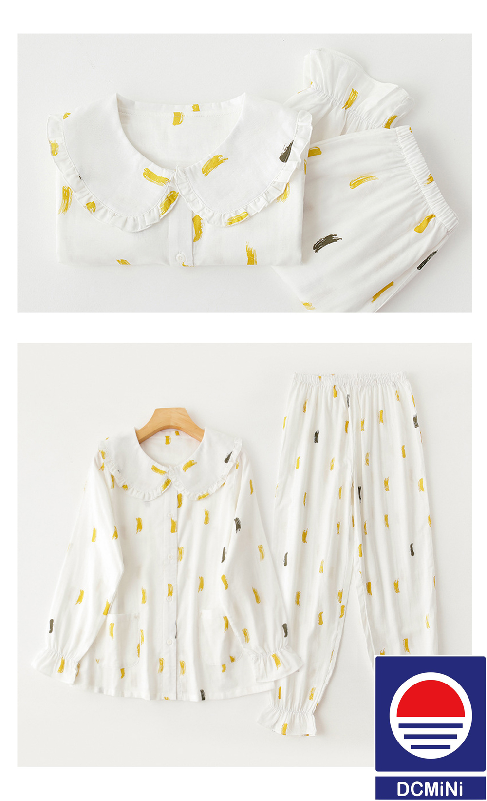 DCMINI Pure Cotton Gauze Pajamas Women Sweet Baby Collar Cotton Summer Thin Home Wear