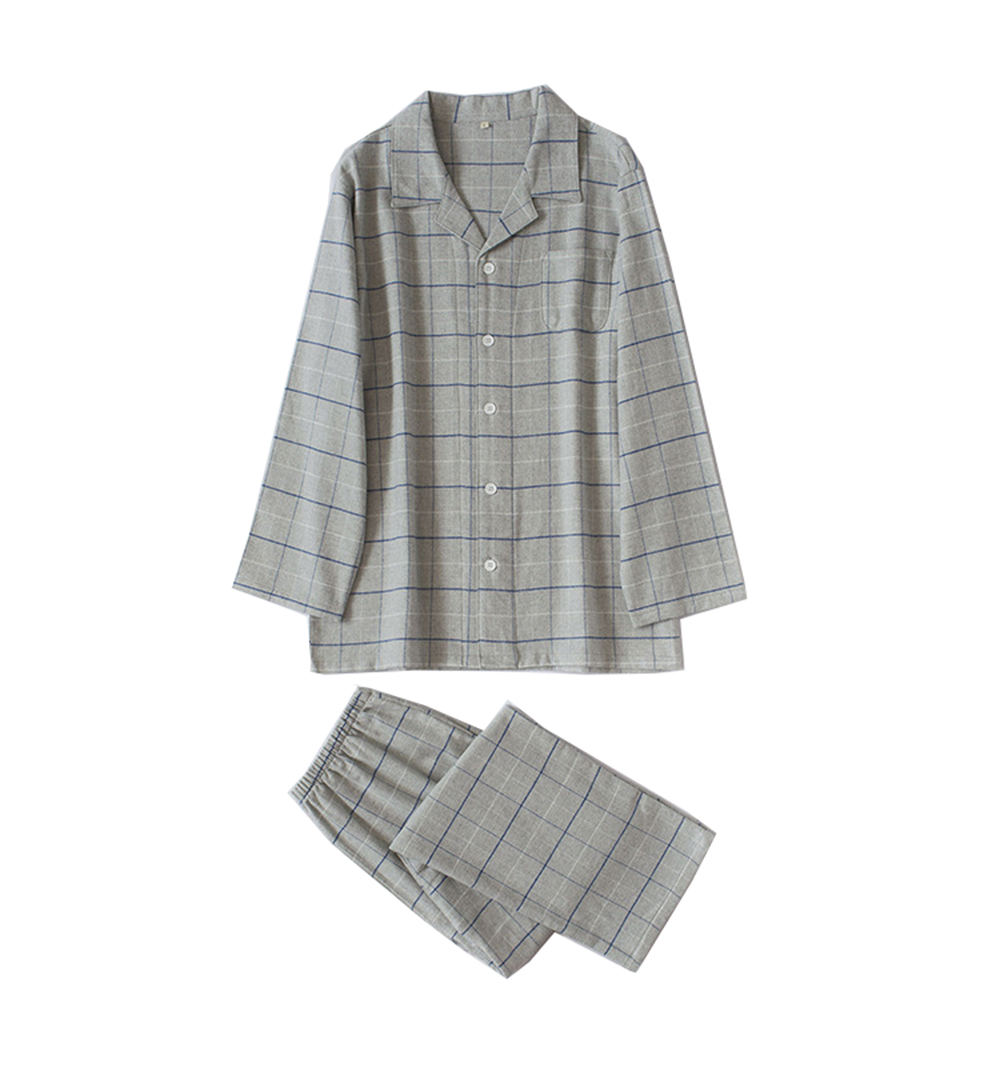 Plaid Couple Pajamas Women Pure Cotton Flannel Men's Autumn and Winter Long-sleeved Home Service
