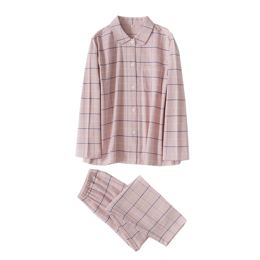 Plaid Couple Pajamas Women Pure Cotton Flannel Men's Autumn and Winter Long-sleeved Home Service