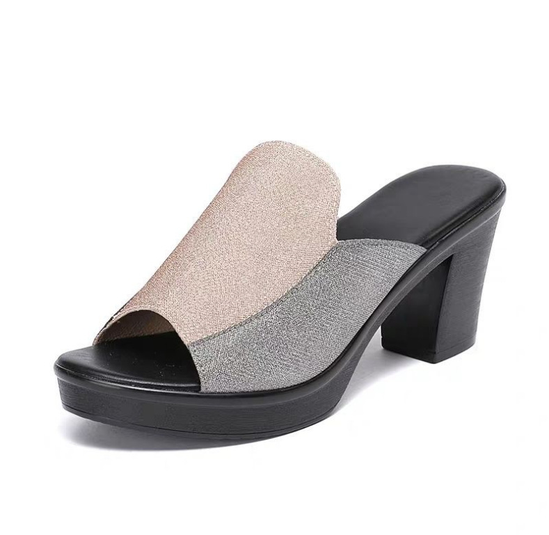 Large Size Sandals and Slippers with Thick Heels and High Heels Waterproof Platform Fish Mouth Shoes