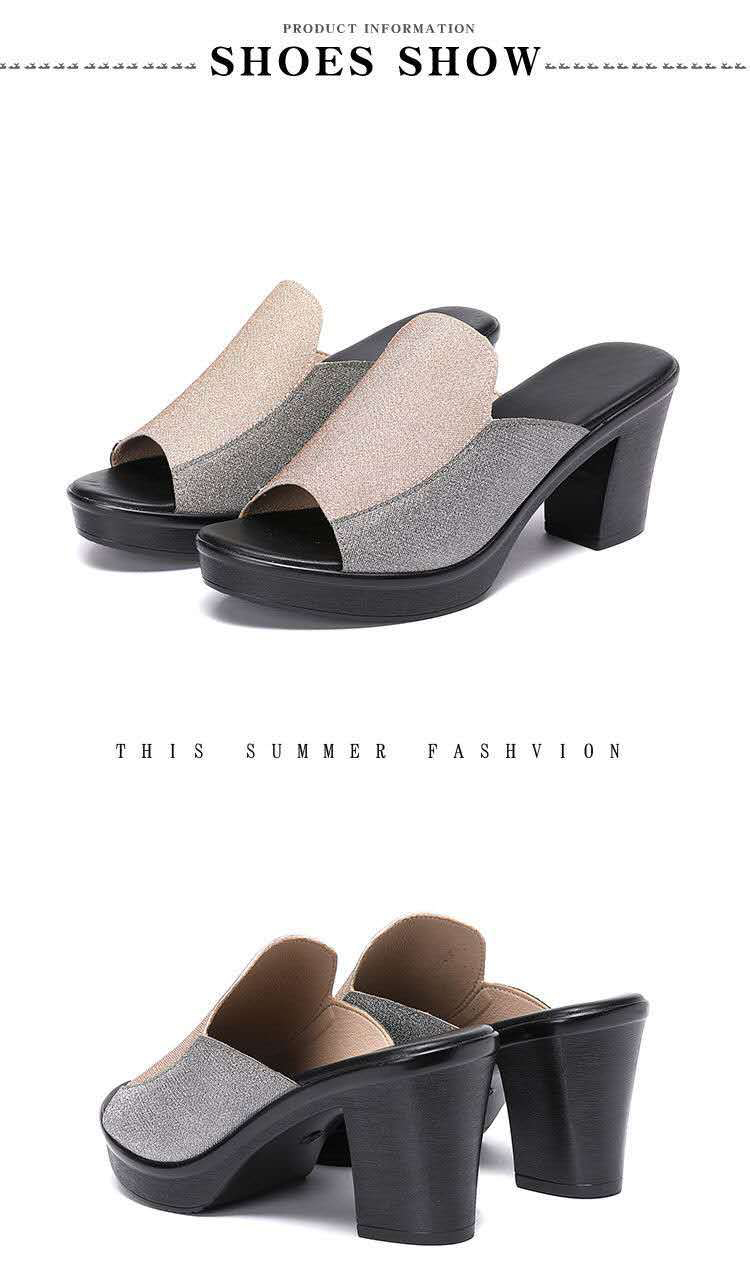 Large Size Sandals and Slippers with Thick Heels and High Heels Waterproof Platform Fish Mouth Shoes